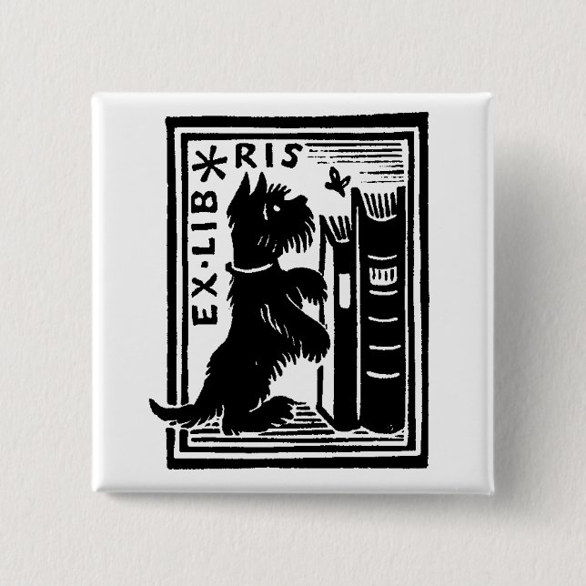 Vintage Dog Book Library 15 Cm Square Badge (Front)