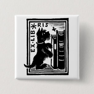 Vintage Dog Book Library 15 Cm Square Badge