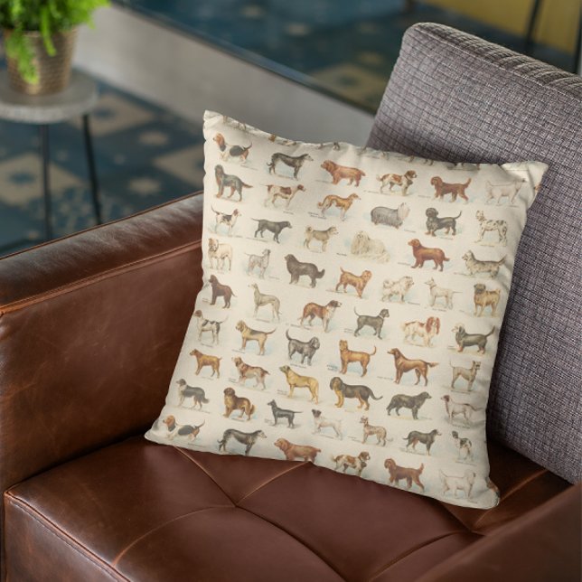 Vintage Dog Breed Drawings Patterned Cushion (Creator Uploaded)
