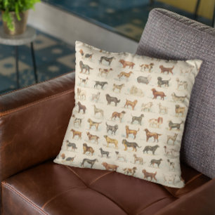 Vintage Dog Breed Drawings Patterned Cushion