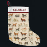 Vintage Dog Breed Drawings Patterned Custom Small Christmas Stocking<br><div class="desc">Collection of vintage dog drawings from the Dogs of the World trading card series issued in 1890 to promote Old Judge Cigarettes. Series of 50 card images are available in the public domain. Many familiar dog breeds including Basset Hound, Saint Bernard, Dachshund, Pug, Pekingese, Bulldog, and Great Dane. Personalise with...</div>