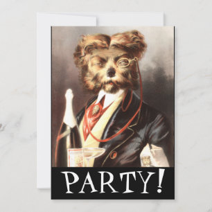 Vintage Dog Butler serving Champagne Invitation
