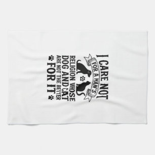 Vintage Dog Cat Religion Quote Pet Lover Design_1 Tea Towel