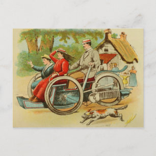 Vintage Dog Chasing Antique Car Postcard