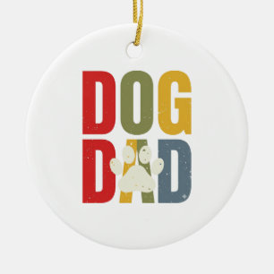 Vintage Dog Dad Paw Print Retro Typography Shirt_1 Ceramic Tree Decoration