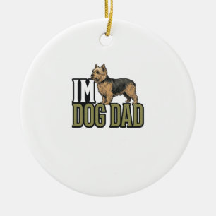 Vintage Dog Dad Terrier Engraving Shirt Design_1 Ceramic Tree Decoration