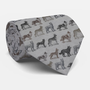 Vintage Dog Drawings Black White Buff Grey Tie