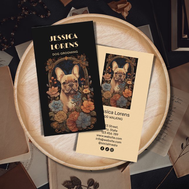 Vintage Dog Groomer French Bulldog Puppy Business Card (Creator Uploaded)