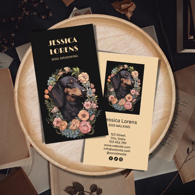 Vintage Dog Groomer Pet  Dachshund Puppy Business Card (Creator Uploaded)