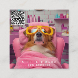 Vintage Dog Groomer Square Business Card