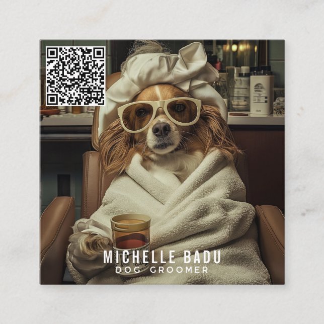 Vintage Dog Groomer Square Business Card (Front)
