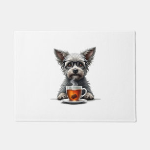 Vintage Dog Holding Tea with Glasses Retro Pet Ill Doormat