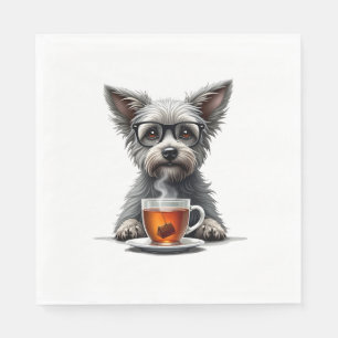 Vintage Dog Holding Tea with Glasses Retro Pet Ill Napkin