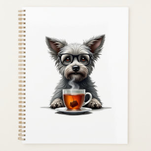 Vintage Dog Holding Tea with Glasses Retro Pet Ill Planner