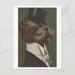 Vintage Dog in Evening Clothes with Glasses Postcard