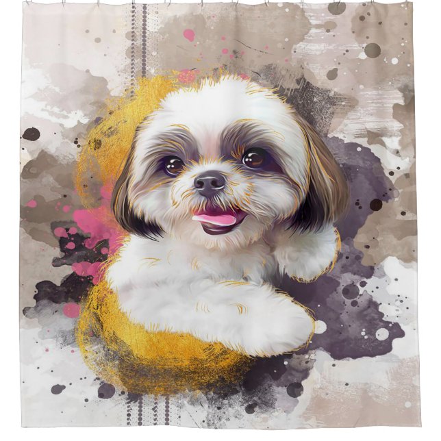 Vintage Dog Lover Shih Tzu Shower Curtain (Front)