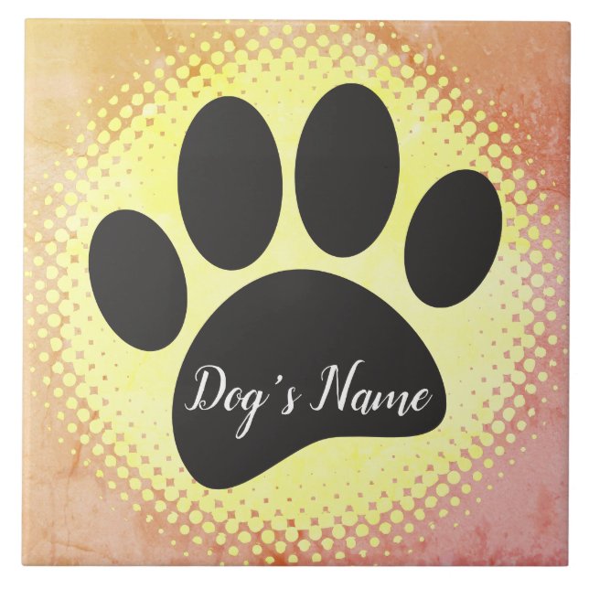 Vintage Dog Paw Print With Custom Name Tile (Front)