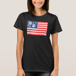 Vintage Dog Paw Prints Cat Prints American Flag Pe T-Shirt