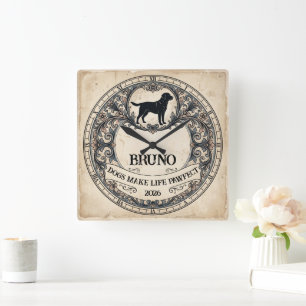 Vintage Dog Silhouette Personalised Clock