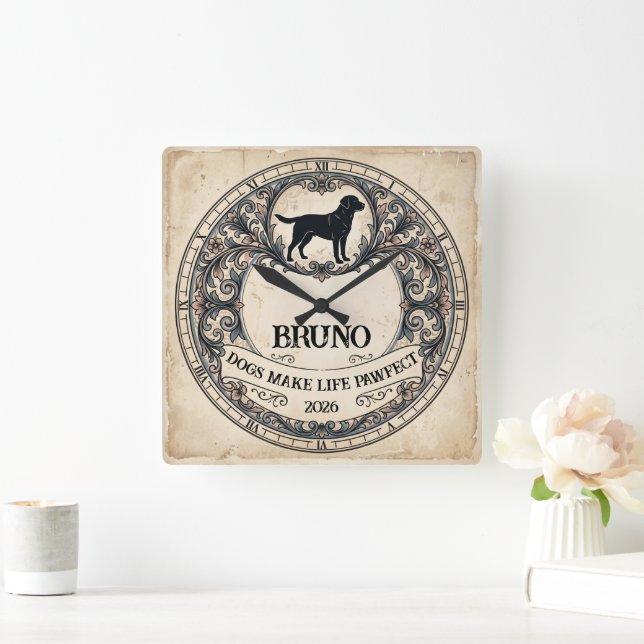 Vintage Dog Silhouette Personalised Clock (Home)