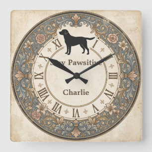 Vintage Dog Silhouette Personalised Clock