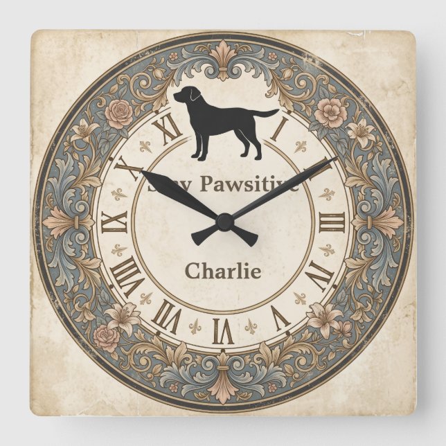 Vintage Dog Silhouette Personalised Clock  (Front)