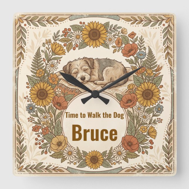 Vintage Dog Silhouette Personalised Wall Clock  (Front)