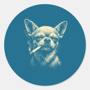 Vintage dog smoking cigarette funny chihuahua classic round sticker