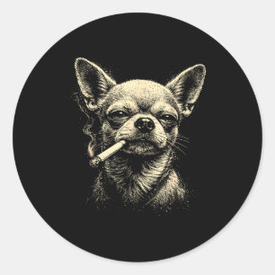 Vintage Dog Smoking Cigarette Funny Classic Round Sticker