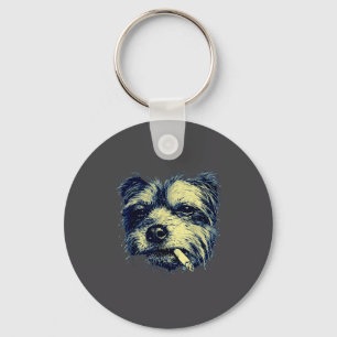 Vintage Dog Smoking Cigarette Funny Yorkie Meme Key Ring