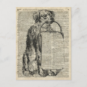 Vintage Dog Stencil Illustration On Old Book Page Postcard