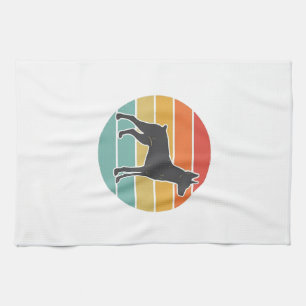 Vintage Dog Sunset Silhouette Vector Design_1 Tea Towel