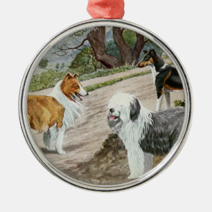 Vintage Dog Trio Metal Tree Decoration