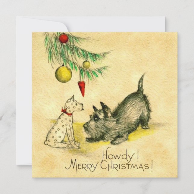 Vintage dog Under Christmas Tree Holiday Card (Front)