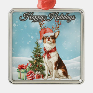 Vintage-dog with antlers "Happy Holidays Metal Tree Decoration