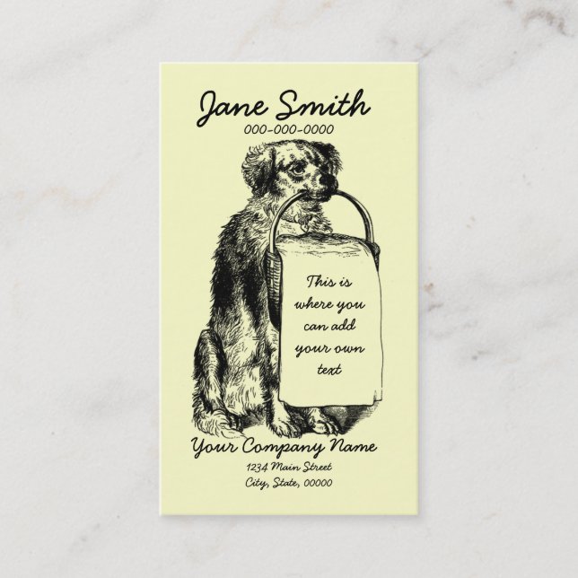 Vintage Dog with Basket Business Card (Front)
