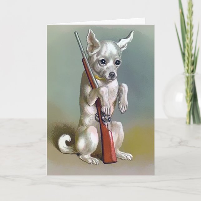 Vintage Dog with Gun Christmas Card (Front)