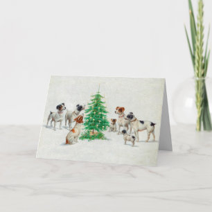 Vintage Dogs around Christmas Tree Greeting Card