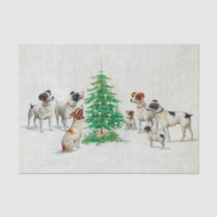 Vintage Dogs Around Christmas Tree Tissue Paper