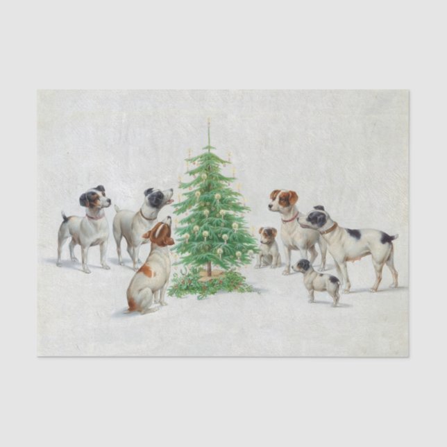 Vintage Dogs Around Christmas Tree Tissue Paper (Front)