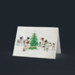 Vintage Dogs Christmas Tree Personalised Greeting Card<br><div class="desc">A group of dogs around a Christmas Tree Greeting Card. Old painting by Carl Reichert (1836-1918) 19th Century Paintings and Watercolors. This beautiful painting was resized and enriched to fit in this product.  This greeting card is complete editable.</div>