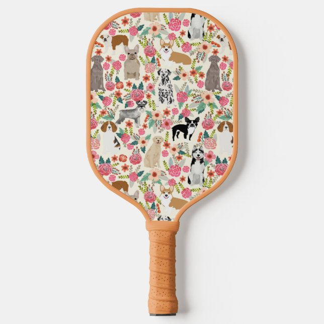 Vintage Dogs Florals Cute  Pickleball Paddle (Front)