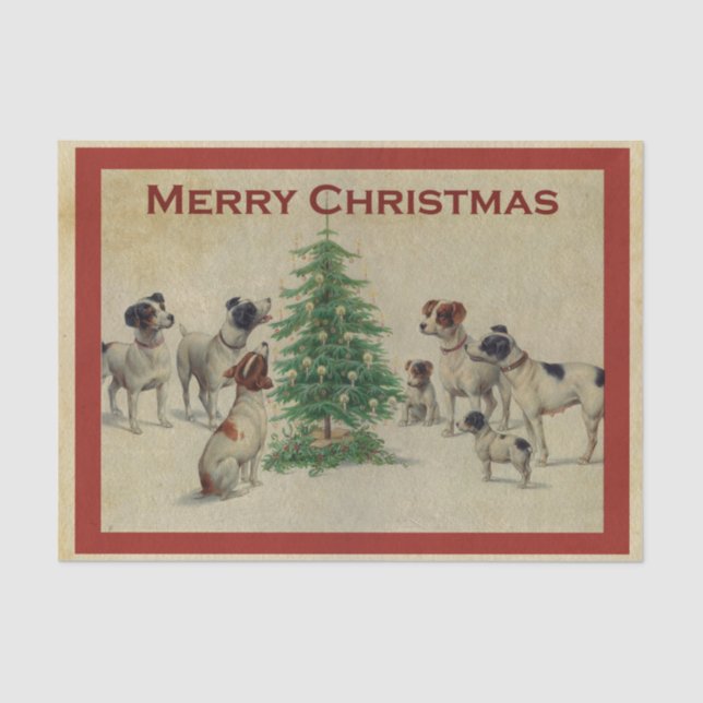 Vintage Dogs Love the Christmas Tree Tissue Paper (Front)