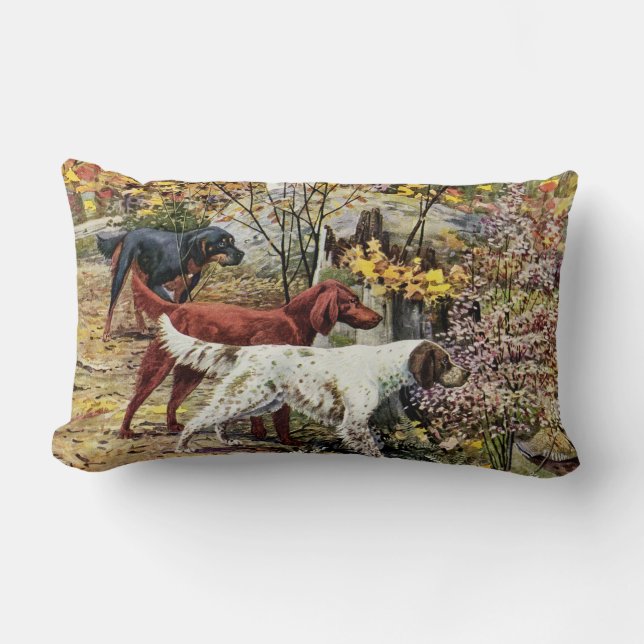 Vintage Dogs Setter Trio Lumbar Pillow (Front)