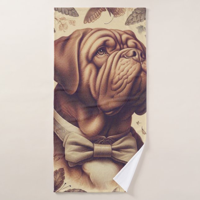 Vintage Dogue de Bordeaux Illustration Bath Towel (Bath Towel)