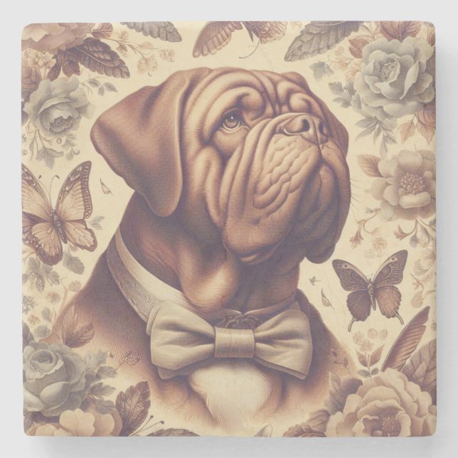 Vintage Dogue de Bordeaux Illustration Stone Coaster (Front)