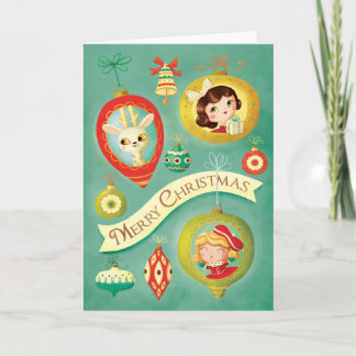 Vintage Dolls & Reindeer Christmas Greeting Card