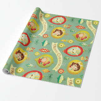 Vintage Dolls & Reindeer Christmas Wrapping Paper