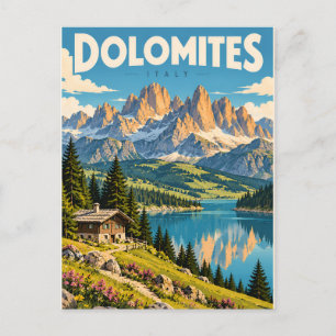 Vintage Dolomites Italy Mountain Lake Postcard