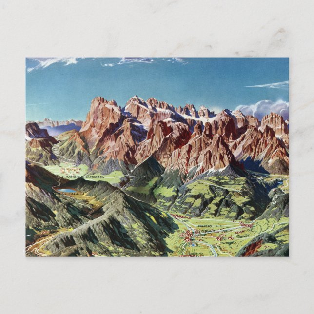 Vintage Dolomites Italy Relief Map Postcard (Front)